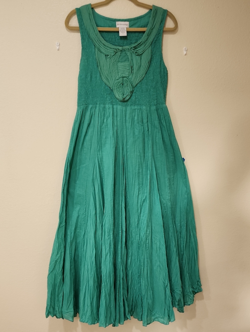 Soft Surroundings Delphine Crinkle Maxi Dress 100% Cotton Turquoise size Medium